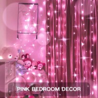 Suddus Curtain Lights For Bedroom, 200 Led Hanging String Lights Outdoor Waterproof, Fairy Curtain Lights For Backdrop, Window, Wall, Wedding, Party, Garden, Porch, Brithday Decorations Pink