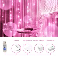 Suddus Curtain Lights For Bedroom, 200 Led Hanging String Lights Outdoor Waterproof, Fairy Curtain Lights For Backdrop, Window, Wall, Wedding, Party, Garden, Porch, Brithday Decorations Pink