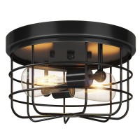 Asnxcju 2-Light Black Flush Mount Ceiling Light Fixture, Industrial Metal Cage Ceiling Light, Farmhouse Vintage Close To Ceiling Lights For Kitchen, Bedroom, Hallway, Laundry Room, Ul Listed