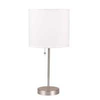 Infuse contemporary elegance in your home with this stylish and functional Table Lamp available in a set of 2 Incorporating a fabric drum shade in the hue of white it comes with an aluminum pull chain The brushed nickel stainless steel base with tube prov