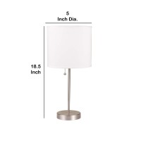 Infuse contemporary elegance in your home with this stylish and functional Table Lamp available in a set of 2 Incorporating a fabric drum shade in the hue of white it comes with an aluminum pull chain The brushed nickel stainless steel base with tube prov