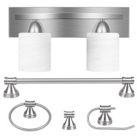 Partphoner 2Light Bathroom Vanity Light Fixture 5 Piece Allinone Bath Sets Bar Towel Ring Robe Hook Toilet Paper Holder