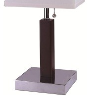 Enrich your home furnishing with the inclusion of this modern design Table Lamp Exuding minimalism it comes with a rectangular fabric shade and a chain pull switch The wood accent with chrome base creates a sophisticated design