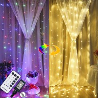 Maggift 304 Led Curtain String Lights, 9.8 X 9.8 Ft, Christmas Window Fairy Rgb Color Changing Light 8 Modes & Remote, Backdrop For Indoor Outdoor Bedroom Wedding Decoration, Warm White & Multicolor