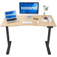 Flexispot En1 Bamboo Standing Desk Ergonomic Sit Stand Up Desk 55 X 28 Inches Whole-Piece Curved Natural Bamboo Desktop Adjustable Home Office Desk(Black Frame 55 Bamboo Top, 2 Packages)