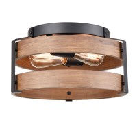 Hydelite Farmhouse Ceiling Lights Wooden Drum Flush Mount Ceiling Light Fixture Retro Rustic Black Metal Ceiling Lamp For Hallway, Bathroom, Bedroom, Kitchen, Entryway, Porch, Laundry