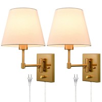 Samteen Gold Plugin Wall Sconces Set Of Two Beige Shade Brass Swing Arm Wall Lamp With Plugin Cord Wall Mount Reading Light Fo