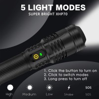 Yxqua 12000 Lumen Flashlight, Usb Rechargeable Flashlight Xhp70.2, High Powered Handheld Led Flashlight, Super Bright Flash Light, 5 Modes For Emergency, Hiking, With Holster