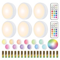 Puck Lights, 16 Colors Changeable Under Cabinet Lights Battery Powered Dimmable Led Puck Lightings Wireless Under Counter Lights, With 2 Remote Controls & Timing Function, 18 Aa Batteries Included