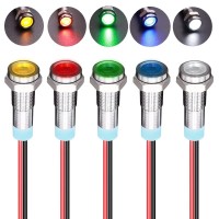 Name metal indicator light Shell material copper and nickel plating Wiring mode strip line Installation diameter 6 mm 024 inch Lamp length 21 cm 082 inch Wire length 15 cm 59 inches colorred yellow blue green and white Protection grade IP65 Voltage 12V Dc