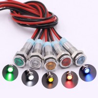 Name metal indicator light Shell material copper and nickel plating Wiring mode strip line Installation diameter 6 mm 024 inch Lamp length 21 cm 082 inch Wire length 15 cm 59 inches colorred yellow blue green and white Protection grade IP65 Voltage 12V Dc