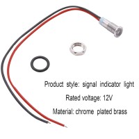 Name metal indicator light Shell material copper and nickel plating Wiring mode strip line Installation diameter 6 mm 024 inch Lamp length 21 cm 082 inch Wire length 15 cm 59 inches colorred yellow blue green and white Protection grade IP65 Voltage 12V Dc