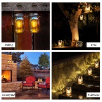 Outdoor Mason Jar Lights Hanging, 2-Pack Led Decorative Garden Lanterns With Timer, Battery Operated Vintage Glass Light For Patio Camping Courtyard Backyard Tree Hallway Stairs Farmhouse (2*Amber)