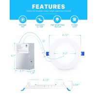 Ensenior 12 Pack 4 Inch Ultra-Thin Led Recessed Light With Junction Box, 2700K/3000K/3500K/4000K/5000K Selectable, 9W 75W Eqv, Dimmable, 750Lm High Brightness - Etl And Energy Star Certified