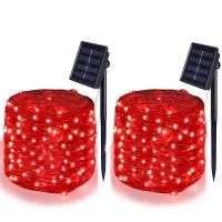 Bolweo Valentines Day Decoration Red Solar String Lights, 39.4Ft 120 Led Solar Fairy Lights, Waterproof Starbright Rope Solar Powered Outside Home Patio Pathway Diwali Christmas Decorations