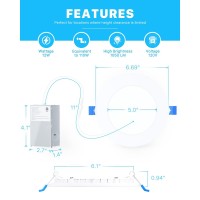 Ensenior 1 Pack 6 Inch Ultra-Thin Led Recessed Ceiling Light With Junction Box, 2700K/3000K/3500K/4000K/5000K Selectable, 12W 110W Eqv, Dimmable, 1050Lm High Brightness - Etl And Energy Star Certified