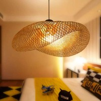 E27 Pendant Light Wood Vintage Bamboo Lantern Ceiling Light Retro Round Chandelier Hand-Woven Rattan Lampshade Lamp Restaurant Living Room Bedroom Office Decorative Lighting Hanging Light,60Cm