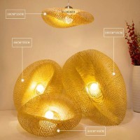 E27 Pendant Light Wood Vintage Bamboo Lantern Ceiling Light Retro Round Chandelier Hand-Woven Rattan Lampshade Lamp Restaurant Living Room Bedroom Office Decorative Lighting Hanging Light,60Cm