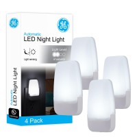 Ge Led Night Light, Plug-In, Dusk To Dawn Sensor, Cool White, Ambient Lighting, Ideal For Kids Adults Bedroom, Bathroom, Nursery, Kitchen, Hallway, 55992, 4 Count