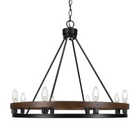 Belmont 8 Light Chandelier Shown In Painted Wood-Look Metal & Matte Black Finish