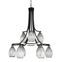 Paramount 9 Light Chandelier In Matte Black & Brushed Nickel Finish With 5 Black Fusion Glass