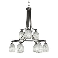 Paramount 9 Light Chandelier In Brushed Nickel Finish With 5 Black Fusion Glass