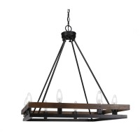 Belmont 8 Light Square Chandelier Shown In Painted Wood-Look Metal & Matte Black Finish