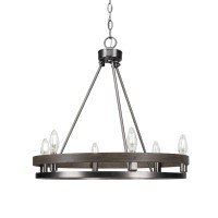 Belmont 6 Light Chandelier Shown In Painted Distressed Wood-Look Metal & Graphite Finish