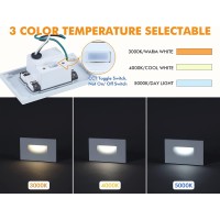 Cloudy Bay Dimmable Upgraded 3 Color 120V Led Indoor Outdoor Step Lights,3000K/4000K/5000K 3W 100Lm,Stair Light,White,6 Pack