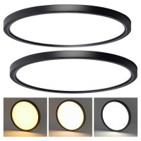 Cycevsun 15.8 Inch Black Blush Mount Ceiling Light, Dimmable & 3000K-4000K-5000K 3 Color Selectable - 24W Low Profile Slim Surface Light- 2 Pack