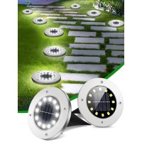 Coroor Solar Ground Lights, 12 Led Waterproof Garden Lights Outdoor Bright In-Ground, Solar Disk Lights Outdoor Decorations For Pathway Yard Lawn Patio Walkway Pool(8 Packs White)