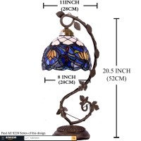 Werfactory Tiffany Table Lamp Blue Stained Glass Lotus Style Desk Reading Light With Metal Leaf Base 8X10X21 Inches Decor Small Space Bedroom Home Office S220 Series