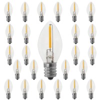 Myemitting C7 E12 Replacement Led Light Bulbs 0.6W Equivalent To 7W, Warm White 2700K Outdoor And Indoor String Lights, Christmas Tree Salt Lamps, Vintage Window Candles Bulbs, Clear Glass 25Pack