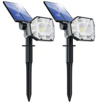 Biling Solar Spot Lights Outdoor, Bright Ip67 Waterproof Solar Lights For Outside, Adjustable Solar Outdoor Lights For Garden Yard Pathway 2 Pack White