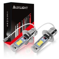 AUXLIgHT H3 LED Fog Light Bulbs VS Stock Halogen Light Bulbs For color AUXLIgHT H3 LED Fog Light Bulbs show 6000K cool xenon white color yet the stock halogen bulbs show dim yellowish color More fashionable than stock bulbs For Lumens AUXLIgHT H3 LED Fog 