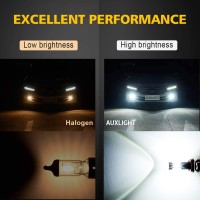 AUXLIgHT H3 LED Fog Light Bulbs VS Stock Halogen Light Bulbs For color AUXLIgHT H3 LED Fog Light Bulbs show 6000K cool xenon white color yet the stock halogen bulbs show dim yellowish color More fashionable than stock bulbs For Lumens AUXLIgHT H3 LED Fog 