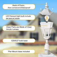 Fudesy Outdoor Post Light, Outdoor White Lamp Post Light Fixture With Pier Mount Base, Waterproof Pole Light Fixture With E26 Socket, Exterior Lamp Post Lantern For Garden Yard Patio Pathway