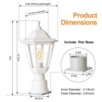 Fudesy Outdoor Post Light, Outdoor White Lamp Post Light Fixture With Pier Mount Base, Waterproof Pole Light Fixture With E26 Socket, Exterior Lamp Post Lantern For Garden Yard Patio Pathway