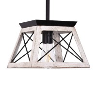 Luupyia Farmhouse Pendant Light Fixture, Adjustable, Single Hanging Light, Square Rustic Chandelier Lighting, Farmhouse Island Lighting Fixtures For Dining Room, Entryway And Living Room Beige