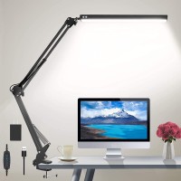 Hafundy Led Desk Lamp For Home,Office,Reading,Adjustable Eye-Caring Desk Light With Clamp,Swing Arm Lamp Includes 3 Color Modes,10 Brightness Levels Table Lamps With Memory Function(Black)