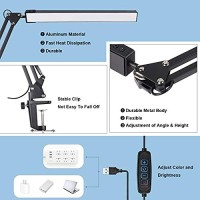 Hafundy Led Desk Lamp For Home,Office,Reading,Adjustable Eye-Caring Desk Light With Clamp,Swing Arm Lamp Includes 3 Color Modes,10 Brightness Levels Table Lamps With Memory Function(Black)