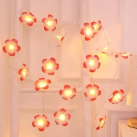 Fantasee 40 Led Pink Plumeria String Lights Foam Artificial Plumeria Flower Lights Battery Operated Fairy Lights For Bedroom Ho