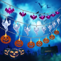 Qunlight Halloween String Lights Halloween Decorations, Set Of 3X20 Leds 10 Ft Each Light Pumpkins Bats Ghosts Lights Battery Operated Fairy Lights Halloween Party Decoration Indoor/Outdoor