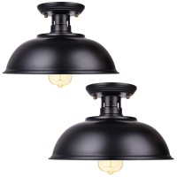 Vintage Rustic Semi Flush Mount Ceiling Light, Farmhouse Black Ceiling Light Fixture E26 Base, Industrial Ceiling Lights For Hallway Stairway Foyer Kitchen Porch Entryway (2 Pack)