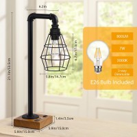 Caduke Industrial Touch Control Table Lamp, Led Bulb Included, 3 Way Dimmble Lamp With 2 Usb Ports And Ac Outlet, Bedside Nightstand Desk Lamps With Metal Cage Shade For Bedroom Living Room Farmhouse