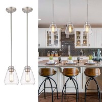 Beionxii Glass Pendant Lights | Modern Brushed Nickel Pendant Lighting For Kitchen Island, Dining Room, Over The Sink