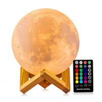 Dtoetkd Moon Lamp 3D Printing 16 Colors Moon Light With Stand & Remote &Touch Control And Usb Rechargeable, Best Birthday Thanksgiving Christmas Gifts For Baby Kids Lover (6 Inch)