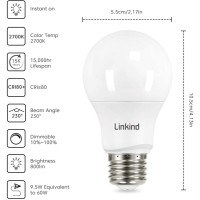 Linkind A19 Led Light Bulbs Dimmable, 60W Equivalent, 2700K Soft White, 9.5W 800 Lumens Led Bulbs, E26 Base Standard Light Bulbs, Ul Listed, 6 Packs