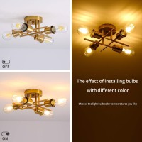 Wifume 4 Light Modern Ceiling Light Vintage Metal Brushed Sputnik Chandelier Mid Century Semi Flush Mount Ceiling Lamp Lighting Fixture For Farmhouse Kitchen Living Room Dining Room Bedroom