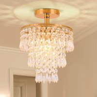 Frixchur Mini Size Crystal Chandelier Modern Flush Mount Ceiling Light 3 Tiers Raindrops Crystal Pendant Lighting Fixture Decora